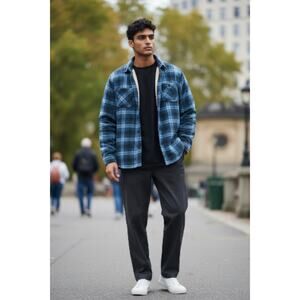 Weatherproof Men's Button Down Sherpa Lined Work Shirt Jacket(Maritime Blue XXL)